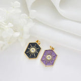 10PCS Vintage Sun Hexagon Necklace Pendant DIY Jewelry Making Copper With Enamel