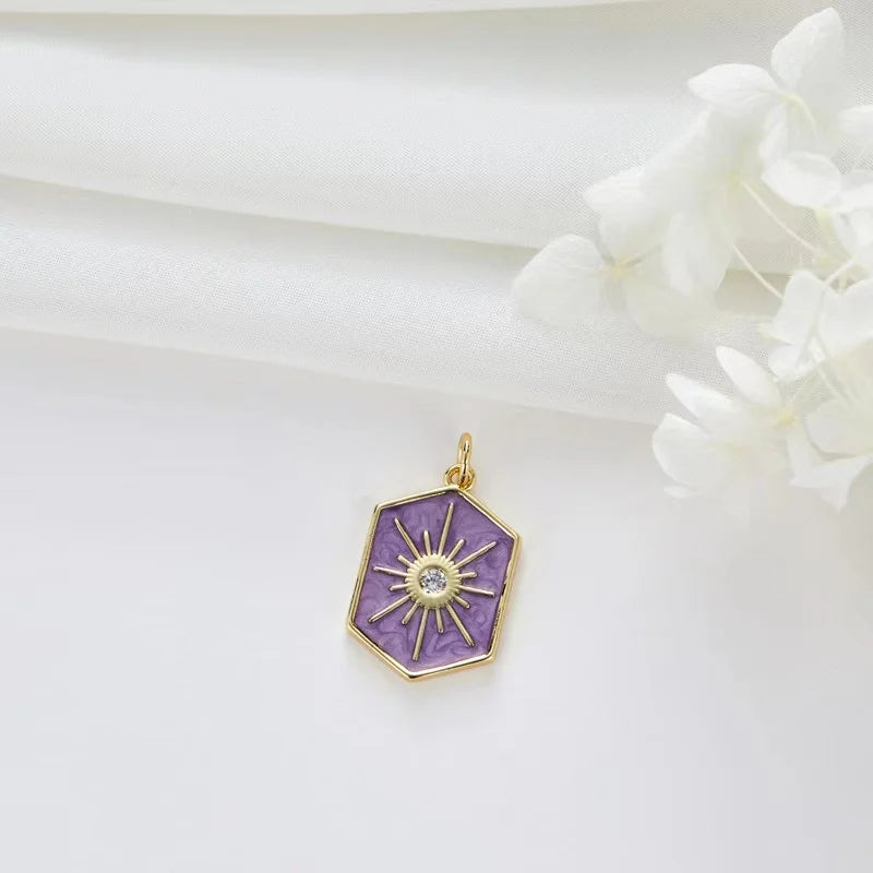 10PCS Vintage Sun Hexagon Necklace Pendant DIY Jewelry Making Copper With Enamel