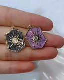 10PCS Vintage Sun Hexagon Necklace Pendant DIY Jewelry Making Copper With Enamel