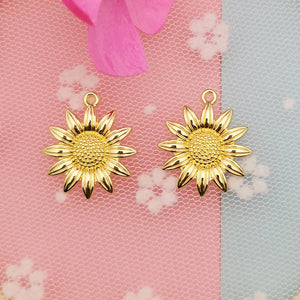 10PCS Sunflowers Metal Pendants 3D Flower Enamel Charms for DIY Jewelry Making