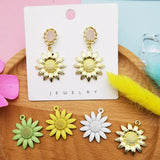 10PCS Sunflowers Metal Pendants 3D Flower Enamel Charms for DIY Jewelry Making