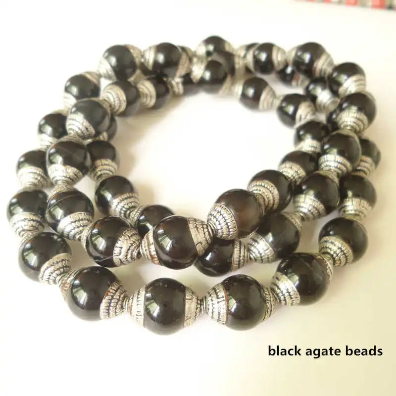 10PCS Tibetan Beads Capped Natural Stone Agates Lapis Beads Nepal Hand Beads