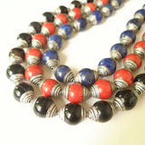 10PCS Tibetan Beads Capped Natural Stone Agates Lapis Beads Nepal Hand Beads