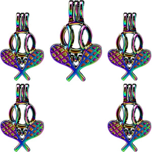 10PCS Tennis Racket Pearl Cage Locket Aromatherapy Diffuser Pendant