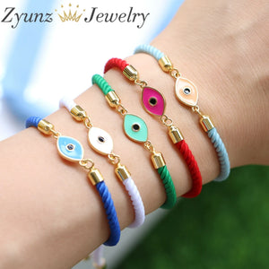 Enamel Eye Charm Bracelet Silver Colorful Rope Thread String Bracelets