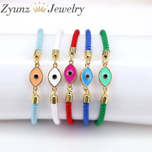 Enamel Eye Charm Bracelet Silver Colorful Rope Thread String Bracelets