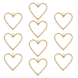10PCS Heart Shape Alloy Pendant Rhinestone Charms DIY Jewelry Access