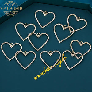10PCS Heart Shape Alloy Pendant Rhinestone Charms DIY Jewelry Access