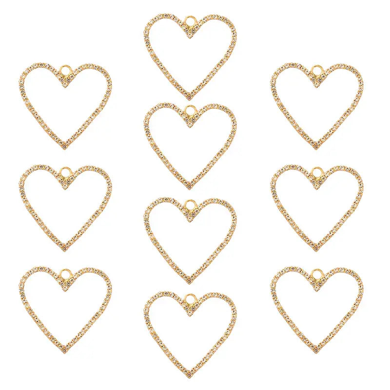10PCS Heart Shape Alloy Pendant Rhinestone Charms DIY Jewelry Access