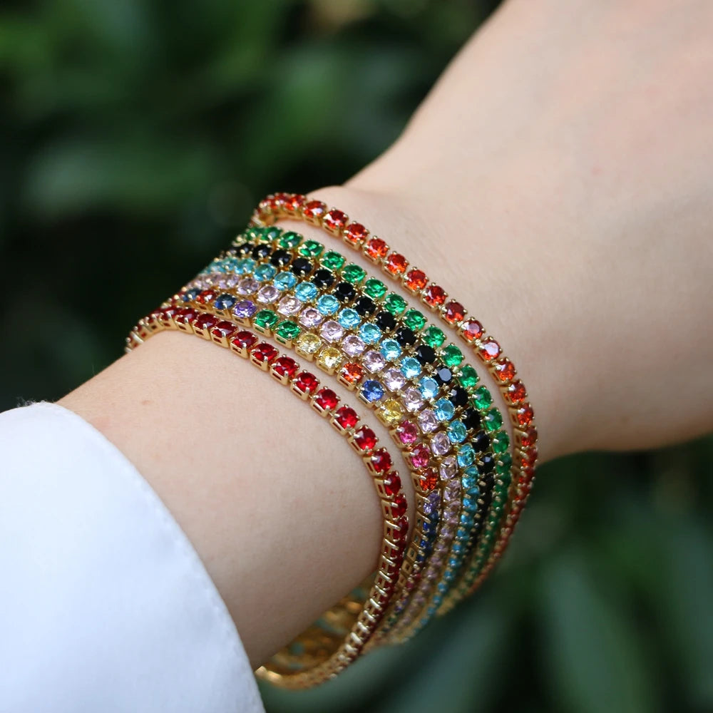 Vintage Golden CZ Zircon 3mm Tennis Chain Bracelet For Women