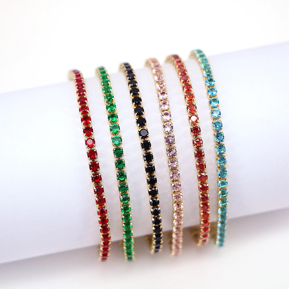 Vintage Golden CZ Zircon 3mm Tennis Chain Bracelet For Women