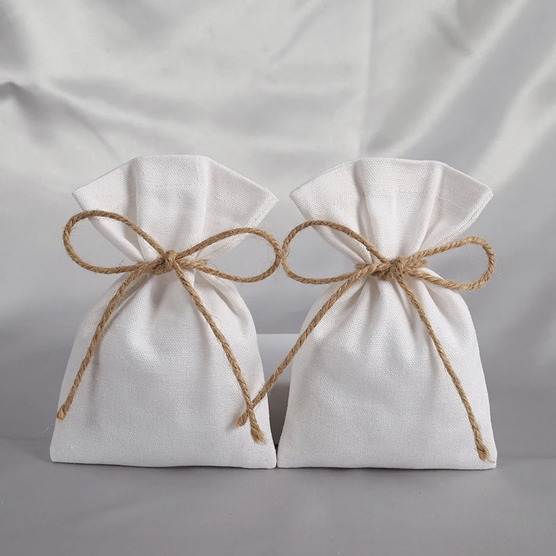 10PCS Cotton Burlap Bucket Drawstring Bags Wedding Favor Pouches