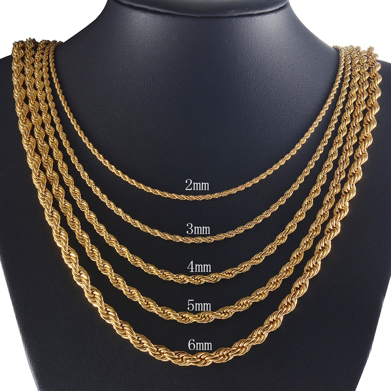 10PCS Stainless Steel Rope Necklace Gold Color Chain Jewelry Gift
