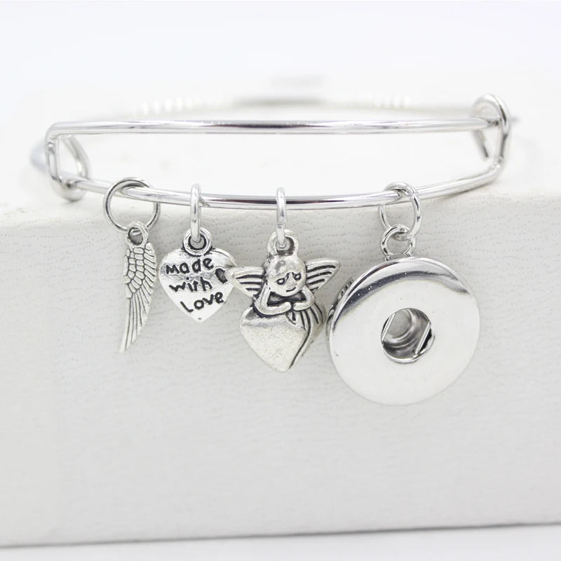Interchangeable Snap Bracelet Love Heart Angel Wing Fiary Angel Expandable