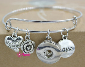 10PCS Favorite Teacher Bracelets Wire Bangle Teacher Gift Fit Buttons