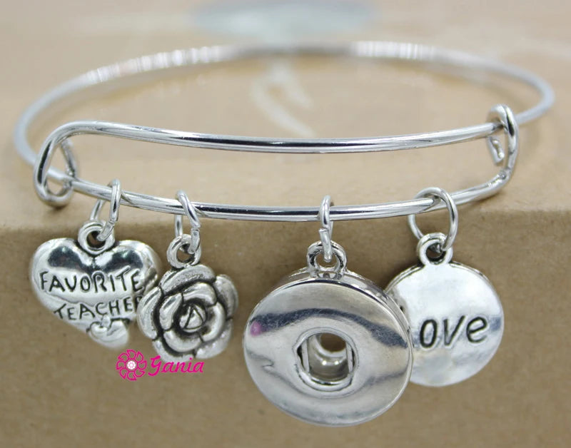 10PCS Favorite Teacher Bracelets Wire Bangle Teacher Gift Fit Buttons