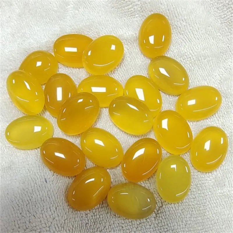 10PCS Yellow Jade Stone Cabochons Oval Shape DIY Jewelry Accessories