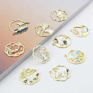 10 Chinese Animal Pendants Charms Multicolor Rabbit Enamel Necklace Bracelet DIY