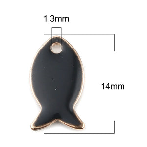 Copper Fish Enamel Charms Pendant Set Green 14mm x 8mm
