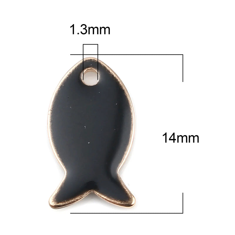 Copper Fish Enamel Charms Pendant Set Green 14mm x 8mm