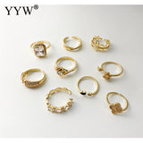 18mm Brass Cuff Finger Ring Open Joint Rings Sets for Women Jewelry