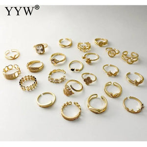 18mm Brass Cuff Finger Ring Open Joint Rings Sets for Women Jewelry