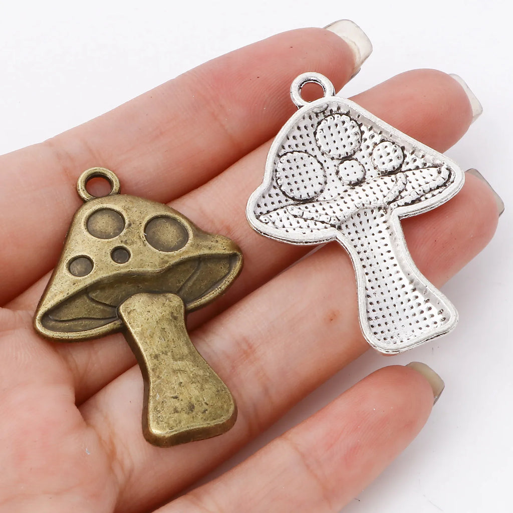 10PCs Mushroom Vintage Plant Pendants DIY Necklace Charms