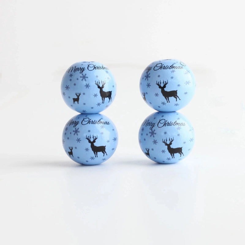 10PCs Christmas Tree Elk 20mm Round Wooden Beads DIY Decoration Crafts
