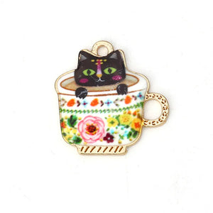 10PCs Zinc Alloy Charms Pendant Cup Cat Enamel DIY For Jewelry Making
