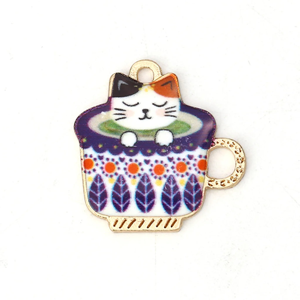 10PCs Zinc Alloy Charms Pendant Cup Cat Enamel DIY For Jewelry Making