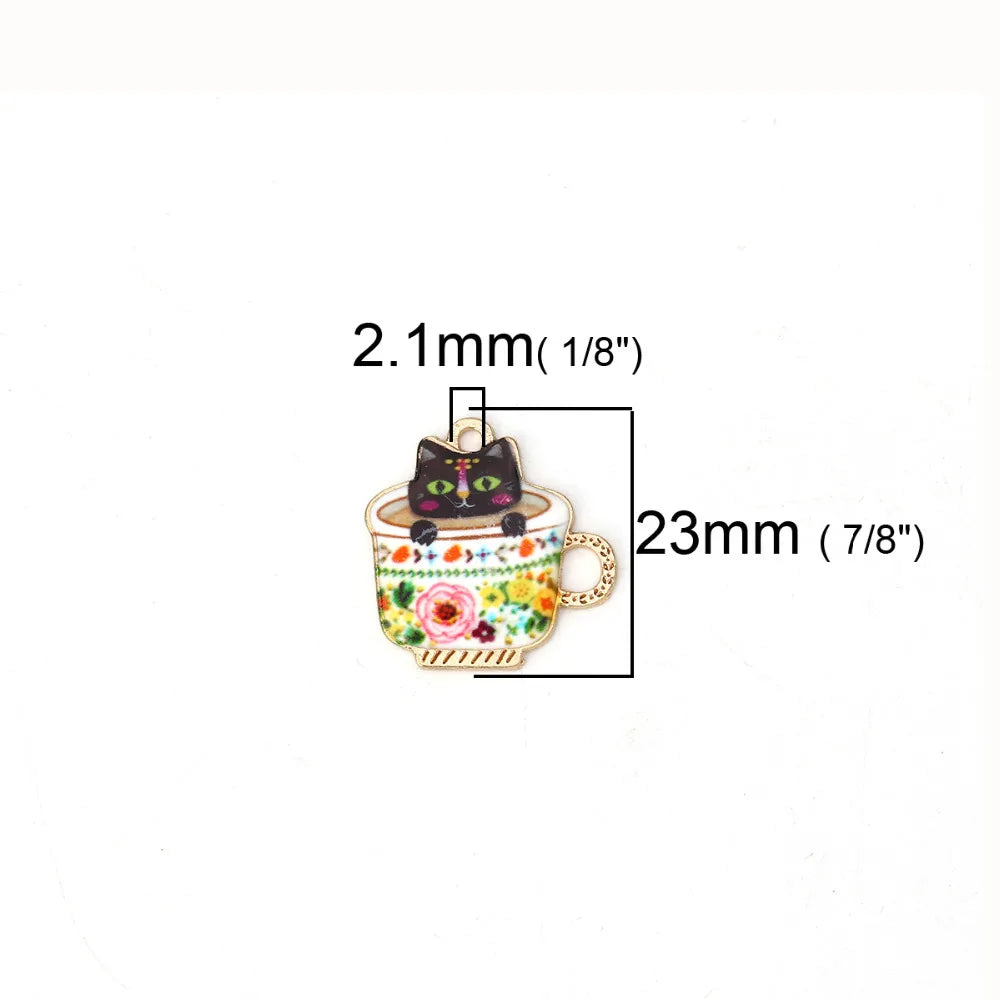 10PCs Zinc Alloy Charms Pendant Cup Cat Enamel DIY For Jewelry Making
