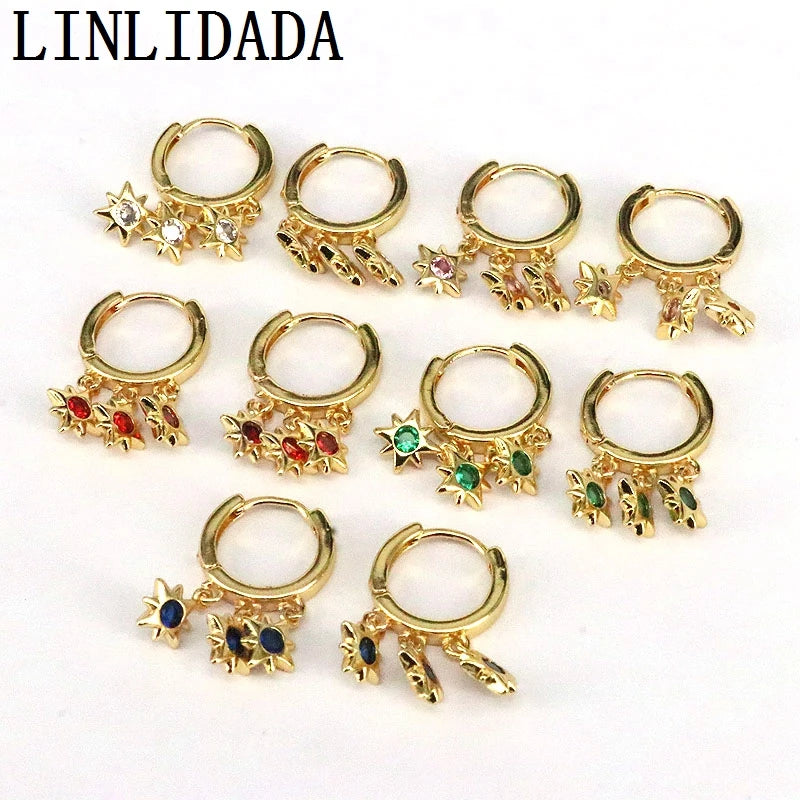 2022 Plated Star Zircon Hoop Earrings Vintage Drop Dangle Ear Jewelry