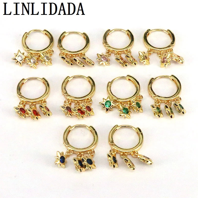 2022 Plated Star Zircon Hoop Earrings Vintage Drop Dangle Ear Jewelry