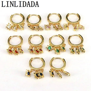 2022 Plated Star Zircon Hoop Earrings Vintage Drop Dangle Ear Jewelry