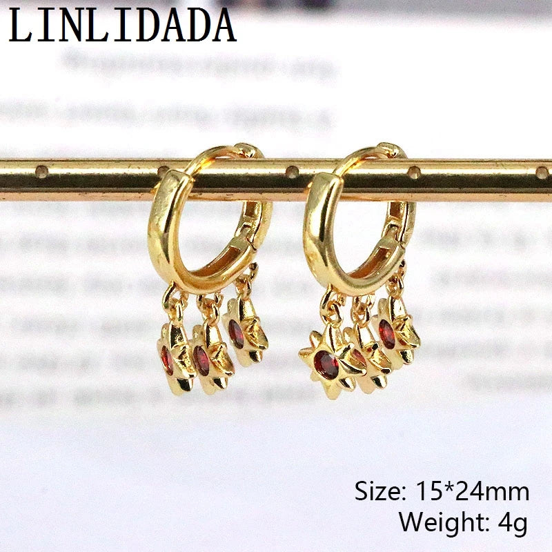 2022 Plated Star Zircon Hoop Earrings Vintage Drop Dangle Ear Jewelry
