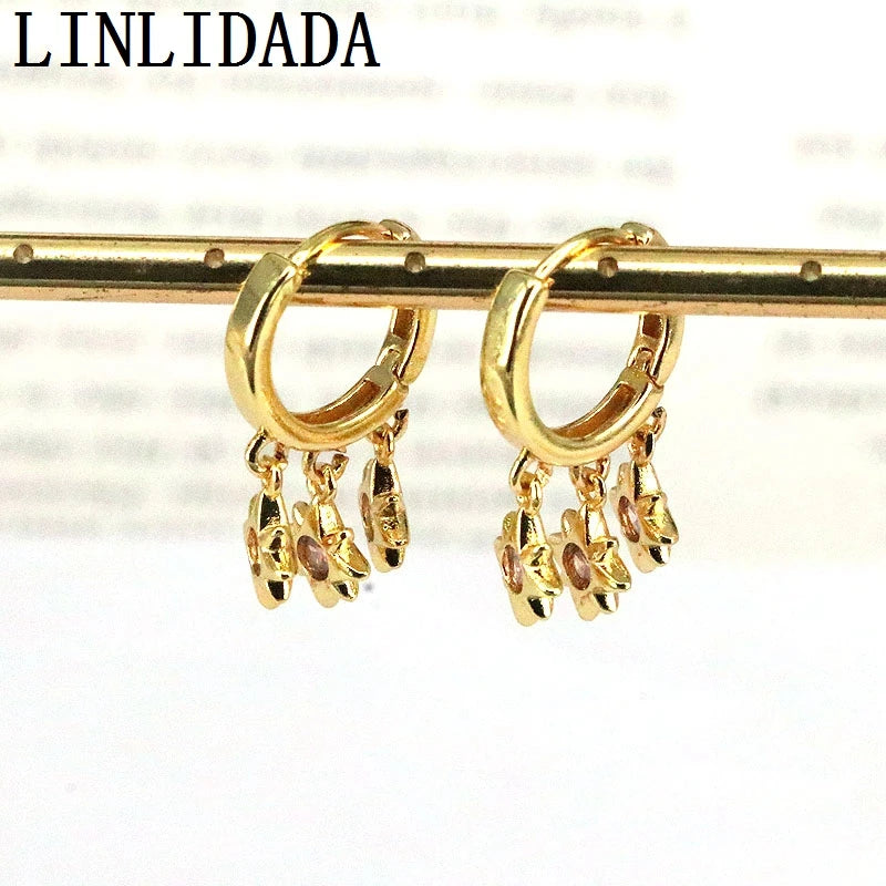 2022 Plated Star Zircon Hoop Earrings Vintage Drop Dangle Ear Jewelry