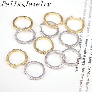 10Pairs Clear CZ Round Earrings / Silver Hoop Earrings for Women