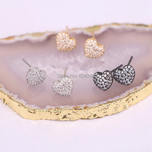 10Pairs Silver Heart Earring Micro Pave Clear CZ Zircon Stud Earrings