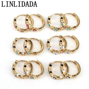Colorful Heart Eye Zircon Huggies, Multicolor Small Hoop Earrings