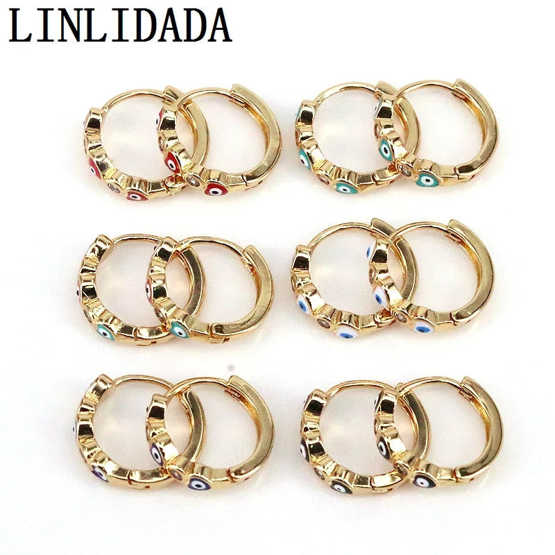 Colorful Heart Eye Zircon Huggies, Multicolor Small Hoop Earrings