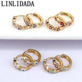 Colorful Heart Eye Zircon Huggies, Multicolor Small Hoop Earrings