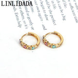 Colorful Heart Eye Zircon Huggies, Multicolor Small Hoop Earrings