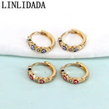 Colorful Heart Eye Zircon Huggies, Multicolor Small Hoop Earrings