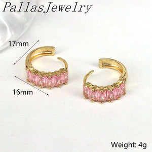 Rainbow CZ Crystal Hoop Earrings for Women Copper Plated Geometric Earrings