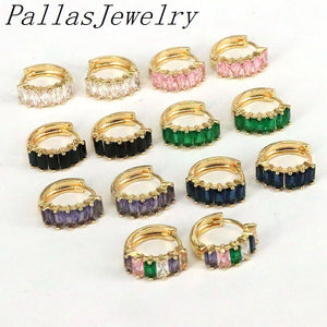 Rainbow CZ Crystal Hoop Earrings for Women Copper Plated Geometric Earrings