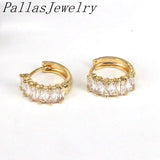 Rainbow CZ Crystal Hoop Earrings for Women Copper Plated Geometric Earrings
