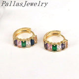 Rainbow CZ Crystal Hoop Earrings for Women Copper Plated Geometric Earrings