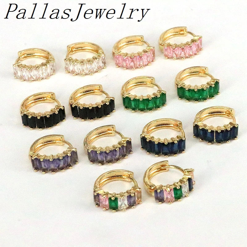 Rainbow CZ Crystal Hoop Earrings for Women Copper Plated Geometric Earrings