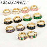 Rainbow CZ Crystal Hoop Earrings for Women Copper Plated Geometric Earrings