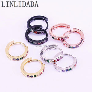 Rainbow CZ Micro Pave Zirconia Hoop Earrings Jewelry